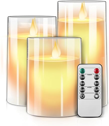 MroTech 3 LED Kerzen, Led Candle mit tropffreien Echtwachssäulen Mit realistischen tanzenden LED-Flammen Votivkerzen Elektrische Flackernde Kerzen mit Fernbedienung/Timer Teelichter für Deko,Weiß von MroTech