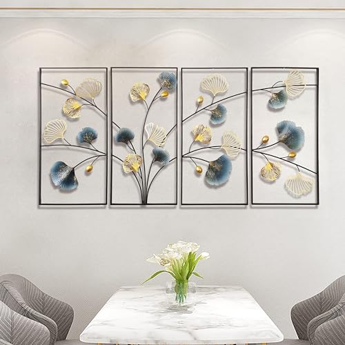 3D Ginkgo Biloba Metall Wanddeko, 4 Stück Ginkgo Blätter Wandskulpturen aus Metall, Kunst Hängen Ornament für Wohnzimmer Schlafzimmer Esszimmer Wohnkultur,82x40cmx4Pcs von Mroinss