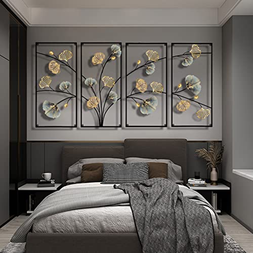 4 Stücke Metall Ginkgo Blätter Wanddeko, Moderne 3D Metallbild Wandornament Wandskulptur, Wanddekoration für Wohnzimmer Schlafzimmer Küche Dekoration,175x82cm von Mroinss