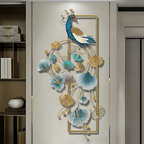 Mroinss 3D Pfau und Ginkgo Blätter Wanddeko aus Metall, Metall Wandbehang Wandschmuck Wanddekoration, Dekor Geschenk für Wohnzimmer Schlafzimmer Hintergrund Wandverzierungen, 110x56cm von Mroinss