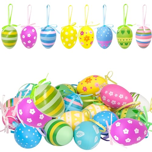 24 Stück Ostereier zum Aufhängen, Bunte Plastik Eier Osterdeko aus Kunststoff mit Seil Basteln 6 x 4cm Osterdeko in schönen Pastellfarben,Plastikeier zum Aufhängen für draußen und innen Deko Geschenk 24 Stück Ostereier zum Aufhängen, Bunte Plastik Eier Osterdeko aus Kunststoff mit Seil Basteln 6 x 4cm Osterdeko in schönen Pastellfarben,Plastikeier zum Aufhängen für draußen und innen Deko Geschenk von Mrracxy