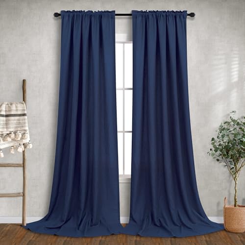 Marineblaue Lange Vorhänge, 308 cm, für Wohnzimmer-Dekor, 2 Paneele, Stangentaschen, Leinen, Halbtransparent, Privatsphäre, Energieeffizient, Dunkelblau für Schlafzimmer Marineblaue Lange Vorhänge, 308 cm, für Wohnzimmer-Dekor, 2 Paneele, Stangentaschen, Leinen, Halbtransparent, Privatsphäre, Energieeffizient, Dunkelblau für Schlafzimmer von Mrs.Naturall