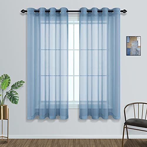 Mrs.Naturall Grau Blau Vorhänge für Wohnzimmer 2 Paneele Set Fenster Durchsichtige Vorhänge für Schlafzimmer 160 cm Länge Grau Blau von Mrs.Naturall