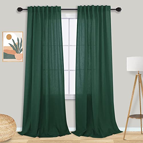 Mrs.Naturall Hunter Green Back Tab Leinen-Mischgewebe, durchscheinende Vorhänge für Schlafzimmer, 132 x 248 cm Länge von Mrs.Naturall