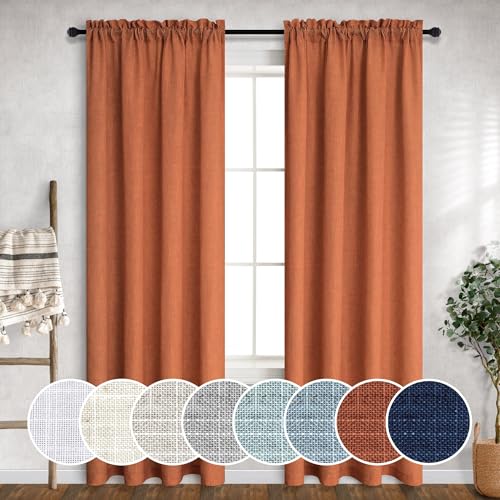 Mrs.Naturall Leinenvorhänge in verbranntem Orange, lang für Wohnzimmer, 2 Paneele mit Stangentasche, für Schlafzimmer, 132 x 244 cm von Mrs.Naturall