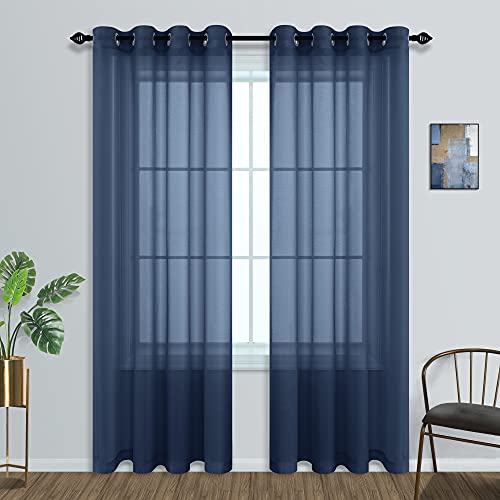 Mrs.Naturall Marineblaue Vorhänge, 248 cm lang für Wohnzimmer, 2er-Set, Ösen, Fenster, durchscheinende Vorhänge für Schlafzimmer, 132 x 244 cm Länge von Mrs.Naturall