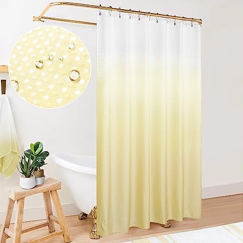 Mrs.Naturall Mellow Yellow Beige Shower Curtains for Bathroom Sets of Hooks Waterproof Waffle Textured Soft Warm Tone Winter Shower Curtain 72 Inch Length Butter Cream Pastel Pale Yellow von Mrs.Naturall