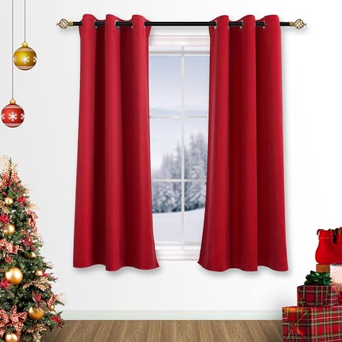 Rote Vorhänge 114 cm Länge für Küche Verdunkelung Xmas Urlaub Vorhänge für Schlafzimmer Kurze Kleine Raum Verdunkelung Thermoisoliert Badezimmer Weihnachten Fenster Behandlungen Set mit 2 Paneelen von Mrs.Naturall