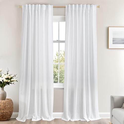 Weiße Leinenvorhänge, 228 cm lang für Wohnzimmer, leicht, Bauernhaus, Boho-Dekor, Stangentasche, Rückseite, halbtransparente Fenstervorhänge, Set, 2 Paneele für Schlafzimmer, 228 cm Länge, reinweiß Weiße Leinenvorhänge, 228 cm lang für Wohnzimmer, leicht, Bauernhaus, Boho-Dekor, Stangentasche, Rückseite, halbtransparente Fenstervorhänge, Set, 2 Paneele für Schlafzimmer, 228 cm Länge, reinweiß von Mrs.Naturall
