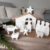 Weihnachtskrippe, Weiße Krippe Mit Holzdach Und Stern, Weihnachtsdeko, Moderne Krippe, Zeitlos von MrsDenice