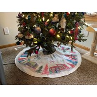 Retro Putz Häuser - Haus Für Die Feiertage Weihnachtsbaum Röcke, Mid Century Modern Design von MrsHandPainted