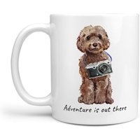 Abenteuer Ist Da Draußen Brauner Cockapoo-Hundebecher; Süße Illustrierte Reisekaffeetasse, Lustiges Geschenk Für Hundeliebhaber. Hunde Name von MrsHenris