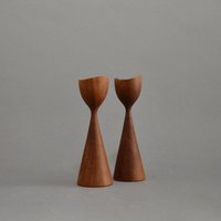 Set Of Two Vintage 1960S Danish Design - Made in Denmark Candlestickholders Teak Candlesticks von MrsMarvellousVintage