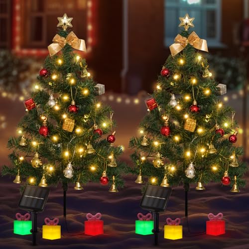 2 Stück Solar Mini Weihnachtsbaumschmuck Lichter, 76,2 cm, 8 Blinkmodi, wasserdichte Weihnachtsdekoration, 60 LED-Lichter mit Ornamenten, 6 beleuchtete Geschenkboxen für Veranda, Weg, Hof, Garten 2 Stück Solar Mini Weihnachtsbaumschmuck Lichter, 76,2 cm, 8 Blinkmodi, wasserdichte Weihnachtsdekoration, 60 LED-Lichter mit Ornamenten, 6 beleuchtete Geschenkboxen für Veranda, Weg, Hof, Garten von Mrsenloi