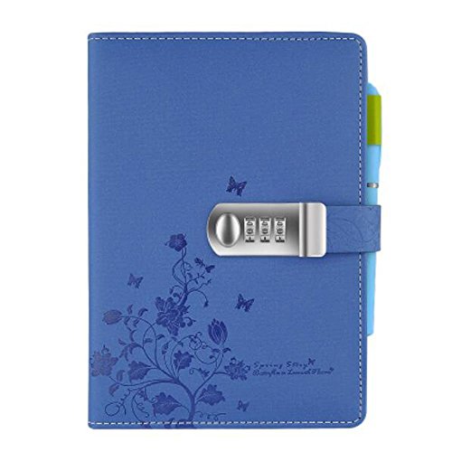 A5 PU Leder Tagebuch Notizbuch,Schreiben Notebook Planer Organizer Passwort Tagebuch Notizblock für Mädchen und Jungen. Mehrfarbiges Blumenmuster,Blau npn99-5 von Mruiks