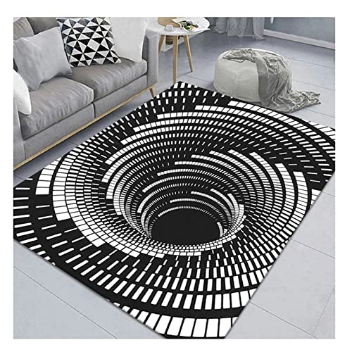 Mrxfn Rechteckig Teppich Schwarzer Weißer Vortex Druck 3D Optische Täuschung Moderner Anti-Rutsch Bodenmatte Home Schlafzimmer Büro Wohnzimmer Haustür Art Deco Teppich 300 x 500 cm von Mrxfn