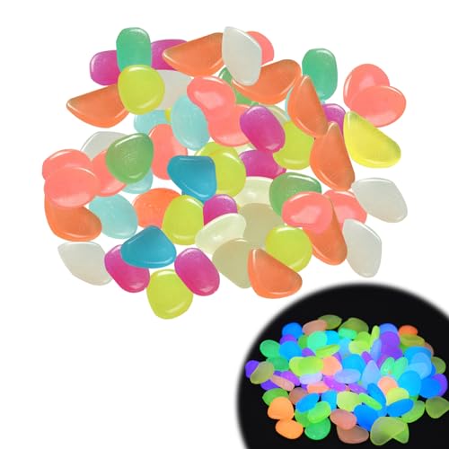 MsTeco 100 Stück Leuchtende Steine Bunt Leuchtsteine Garten Kieselsteine Deko Steine Kleine Fluoreszierende Steine Glow in the Dark Steine für Gehwege, Balkon, Vase Deko von MsTeco