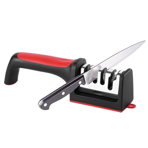 MsTeco Messerschärfer, 4 Stufen Knife Sharpener Scherenschleifer Messerschleifer Profi Messer Schärfen Klein Manuelle Messer Schleifgerät für Kochmesser, Küchenmesser, Scheren von MsTeco