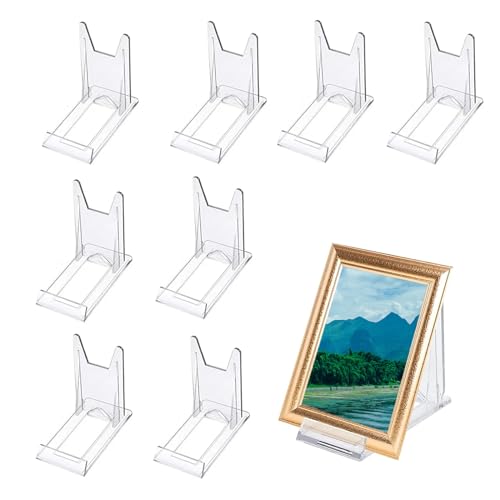 MsTeco Tellerständer Acryl, 8 Stück Bilderrahmen Ständer Klein Transparent Kunststoff Teller Ständer Einstellbar Tellerhalter für Fotodisplays, Teller, Rahmen, Kochbücher von MsTeco