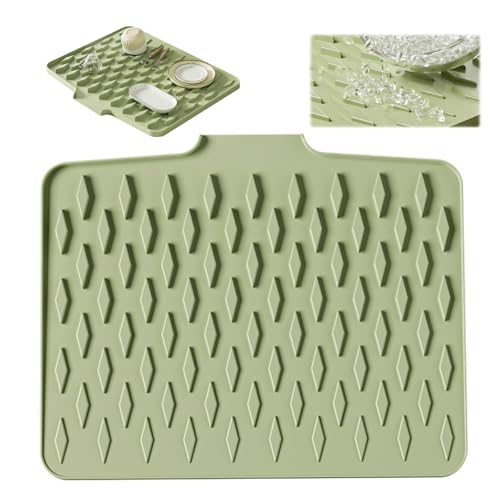 Abtropfmatte Geschirr, Hergestellt aus Lebensmittelechtem Silikon, Silikonmatte BPA-frei, Abtropfmatte Effektive Wasserableitung und Rutschfestes Design, Geeignet für Küchenspülen (40*30 cm, Grün) von Mshepoi