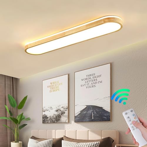 Msiocio LED Deckenlampe Holz Deckenleuchte Moderne mit Fernbedienung Dimmbar 3000K-6000K wohnzimmer lampe Design Deckenleuchte 360° Beleuchtung für Wohnzimmer,Schlafzimmer, Küche von Msiocio