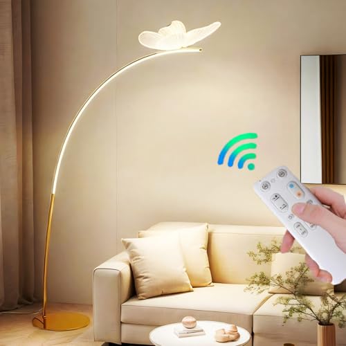 Msiocio Modern LED Stehleuchte Wohnzimmer Bogen Lampe Dimmbar mit Fernbedienung Schmetterling Deko Iron Bogenleuchte Acryl-Lampenschirm für Schlafzimmer Leselampe Sofa Büro (Weiß) von Msiocio