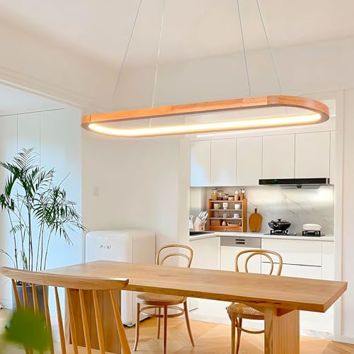 Msiocio Pendelleuchte Esszimmer LED Hängellampe mit Holzgestell, höhenverstellbar, dimmbar und mit Fernbedienung - Moderne Pendellampe Hängelleuchte für Esszimmer, Küche, Büro (L 120 cm) von Msiocio