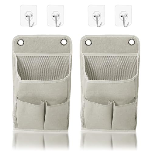 Msiud 2 Pieces Hanging Storage Organisers, Hängender Wand Organizer mit Haken Leinenstoff Korb Hängeorganizer Hängende Aufbewahrungstasche für Zuhause Büro Schlafsaal Studie (36x22x7cm) von Msiud