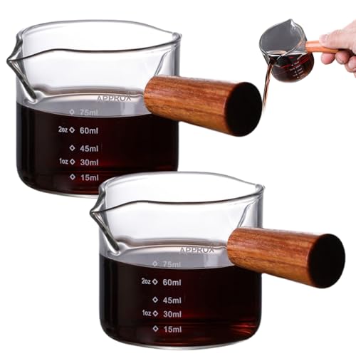 Espresso -Schussbecher, 2pcs Espresso -Schnapsglas, 100 ml Messbecher mit Oz/ml -Skala, klares Gossenbecher mit 2 -V -Spouts und Holzgriff zum Gebrauch, Glas Espresso -Schussbecher, 2pcs Espresso -Schnapsglas, 100 ml Messbecher mit Oz/ml -Skala, klares Gossenbecher mit 2 -V -Spouts und Holzgriff zum Gebrauch, Glas von Mskmnkot