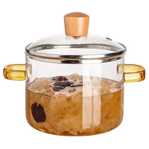Glaspopf mit Deckel 1, 6L Dual Griff klarer topf mikrowellenmarkierbares köchellischem hitzebeständiges universelle töpfe zum kochen milchbrei, gelben griff von Mskmnkot