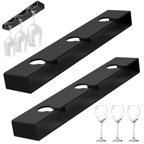 Mskmnkot 2pcs Weinglashalter, unter Kabinett Plastik Kunststoff Weinglas Rack wasserdichte Selbstklebende Hängsregalglaswaren Trocknungsbügel für Kitchen Bar Club, Black Holde von Mskmnkot