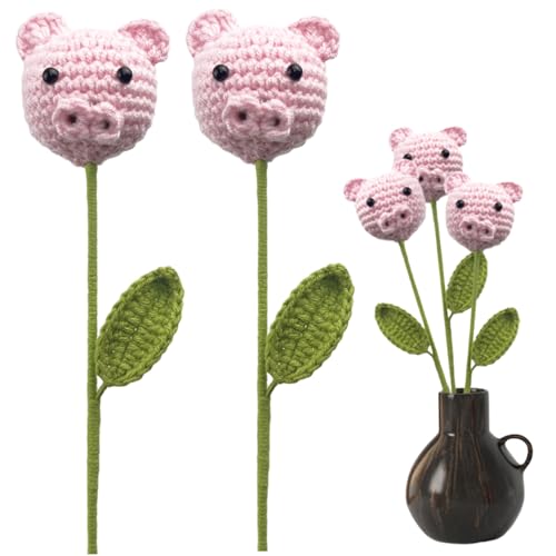 Mskmnkot 2pcs häkierte Blumen, 12 Zoll gestrickte Blumen, lebensechter Häkelstrauß für Vasen Home Kitchen Hochzeitsfeier Office Dekor gestrickt von Mskmnkot