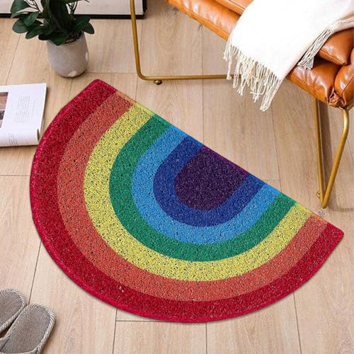 Mskmnkot Halbe runde Türmatte, 16x31.5 Regenbogen-PVC mit Nicht rutschem Boden, Waschkreis für Schlammdreckentfernung, Eingangsententeppich zu Hause, Teppich von Mskmnkot