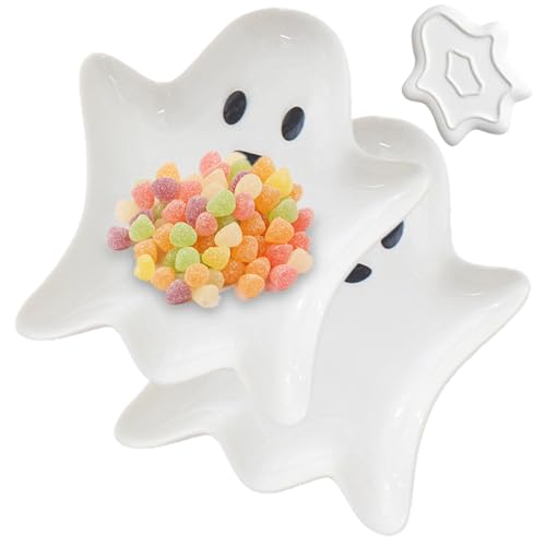 Mskmnkot Halloween -Teller 2PCs niedlich wiederverwendbares Mehrzweck -Geisterteller 5.1x4.4in Einzigartige Keramikschale für Lebensmittel Süßwarenschmuck Dessert, Keramik von Mskmnkot