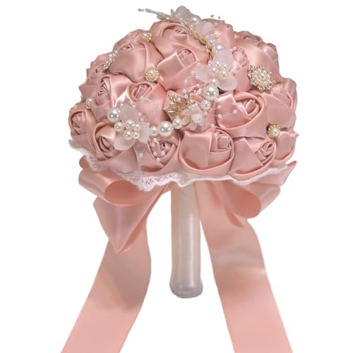 Mskmnkot Hochzeitsstrauß für Braut 9x7 -Zoll -Handheld mit Perlenperlenschmuck lebensechte Bandkunstblumen mit Griffzeiten Hochzeitssträußen für Braut Mskmnkot Hochzeitsstrauß für Braut 9x7 -Zoll -Handheld mit Perlenperlenschmuck lebensechte Bandkunstblumen mit Griffzeiten Hochzeitssträußen für Braut von Mskmnkot
