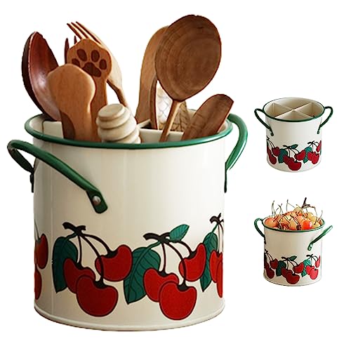 Mskmnkot Küchenutensilienhalter Küche Utensilhalter Vintage Cherry Malt Utensil Caddy mit abnehmbarem Teiler 4 Fach Eisenorganisator mit Abflussloch für Zubehör Mskmnkot Küchenutensilienhalter Küche Utensilhalter Vintage Cherry Malt Utensil Caddy mit abnehmbarem Teiler 4 Fach Eisenorganisator mit Abflussloch für Zubehör von Mskmnkot