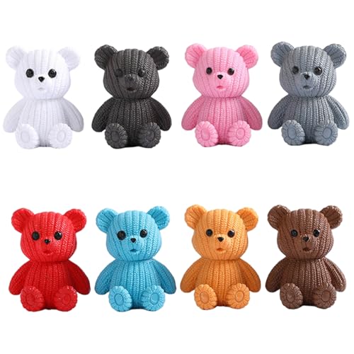 Mskmnkot Mini Teddybär 8pcs Minibären farbenfrohe süße Pulloverbär Figur Desktop Oramente Auto Innenausstattung Garten Figuren Tiere Skulptur Mikrolandschaft von Mskmnkot
