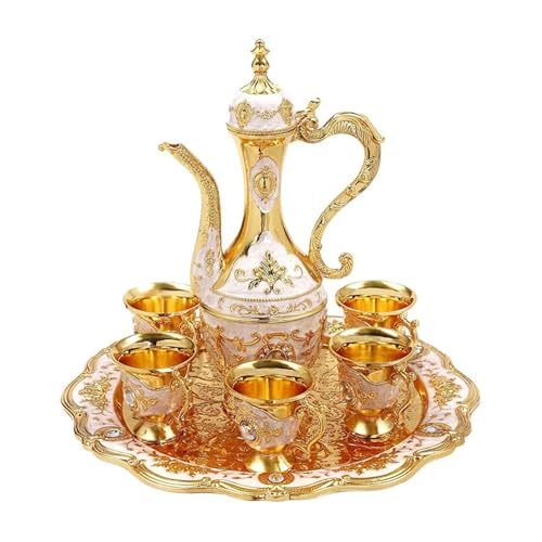 Mskmnkot Türkischer Tee -Set mit Topfschalen und 6 Tassen Vintage türkische Kaffee -Set Legierung marokkanischer Tee Einfach zu reinigende Tassen für die Hochzeitsdekoration zu Hause von Mskmnkot