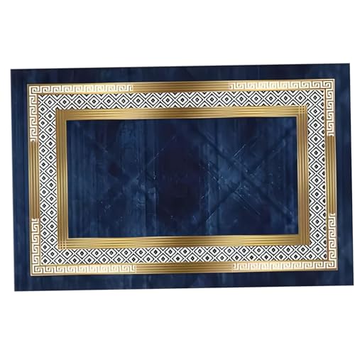 Mskmnkot Wohnzimmer Teppich 31, 5 x 47 Zoll Geometrisch & minimalistischer Blau und Gold-Fläche Teppich mit rutschfarbenem Boden hautfreundlicher waschbarer Kristall Samt für blau und golden von Mskmnkot