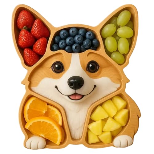 Mskmnkot Wurstwarenbretter niedliche lebensechte Hundeform Holz Servierschalen mit 5 Grooves liebenswerte Hundedekor für Party Home Cheese Board, niedliche Wurstwarenbrett von Mskmnkot