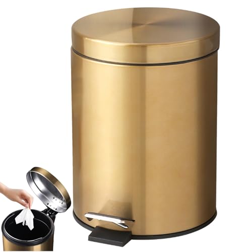 Mülldose, 2, 1 Gallonen Metall -Badezimmer -Mülleimer mit Deckel kleiner eleganter Müllbehälter für Home Office Gold, Badezimmer Mülldose, 2, 1 Gallonen Metall -Badezimmer -Mülleimer mit Deckel kleiner eleganter Müllbehälter für Home Office Gold, Badezimmer von Mskmnkot