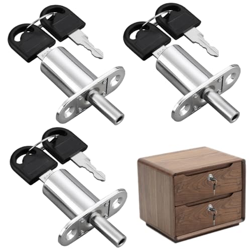 Schreibtischschloss mit 2 Tasten Zinklegierung 32mm Zylinderlänge Druckkolbenschloss für Schubladen Schreibtischgarderobe Schrank, 3pcs/Set Schublade von Mskmnkot