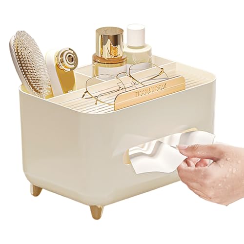 Tissue -Box -Halter, Tissue -Box -Halter für Wohnzimmer Schlafzimmer Multifunktion mit Fächern Remote -Aufbewahrung Beige, Abdeckung von Mskmnkot