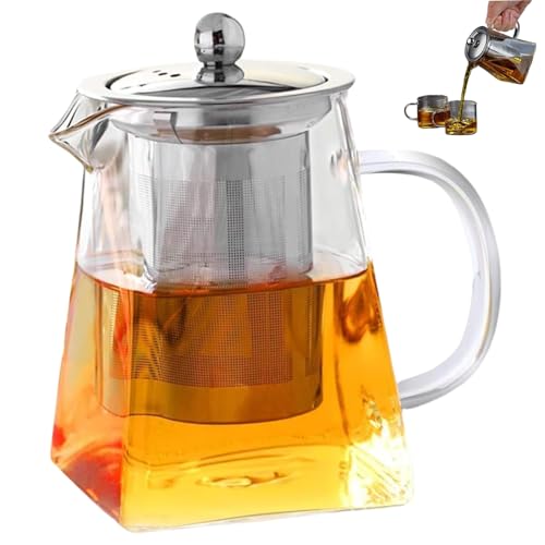 Transparente Glas-Teekanne, 550 ml quadratische Teekanne mit Teesieb, hitzebeständiges Teesieb mit Deckel und Griff, einfacher Tee für lose Blätter, sicheres Glas für den Herd von Mskmnkot