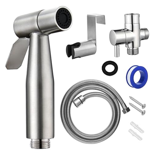 WC Bidet Sprüher Wandhalterung Edelstahl Handheld Bidet Sprayer mit Schlauch und Halter Badezimmer Zubehör für Küche und WC Reinigung WC Bidet Sprüher Wandhalterung Edelstahl Handheld Bidet Sprayer mit Schlauch und Halter Badezimmer Zubehör für Küche und WC Reinigung von Mskmnkot