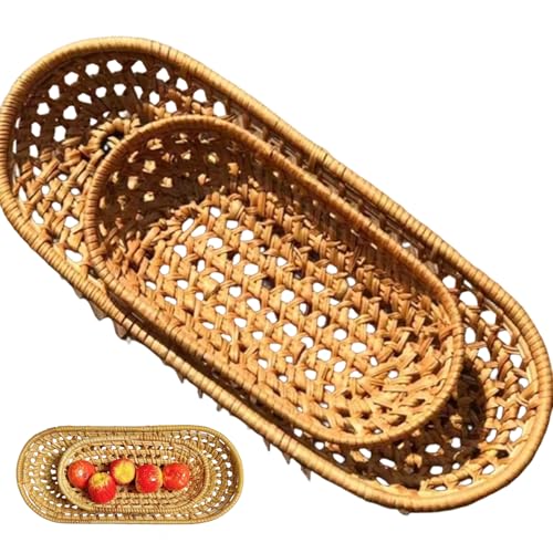 Weidenbrotkorb 2pcs Oval gewebte Rattan servieren Körbe Schmal rustikal für Aufbewahrung Display Obst Snack Fläche Baguettes, 6, 9 & 10, 4 Langer schmaler Korb zum Servieren von Mskmnkot