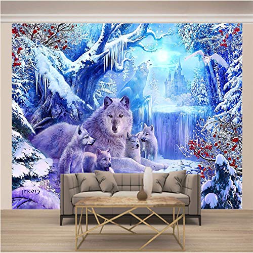 Msrahves tapeten modern Weiß Schnee Tiere Wolf art Fototapete Kinderzimmer Wandbild Dekoration Foto-Tapete Wandtapete Fotoposter Fototapete 3D Wanddekoration von Msrahves