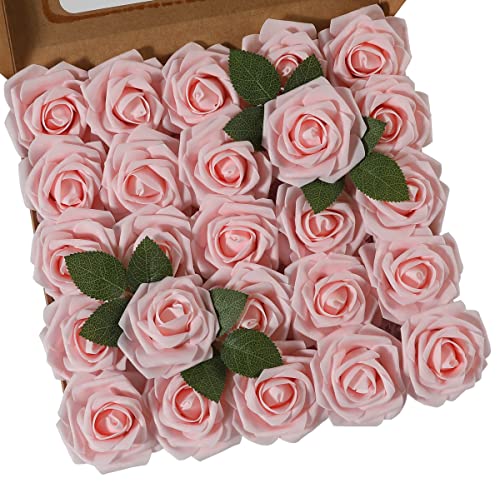 Msrlassn Künstliche Rosen Blumen Schaumrosen Foamrosen Kunstblumen Rosenköpfe Gefälschte Kunstrose Rose DIY Hochzeit Blumensträuße Braut Zuhause Dekoration (Champagner Pink, 25 Stück) von Msrlassn