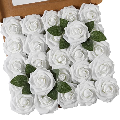 Msrlassn Künstliche Rosen Blumen Schaumrosen Foamrosen Kunstblumen Rosenköpfe Gefälschte Kunstrose Rose DIY Hochzeit Blumensträuße Braut Zuhause Dekoration (Weiß, 25 Stück) von Msrlassn