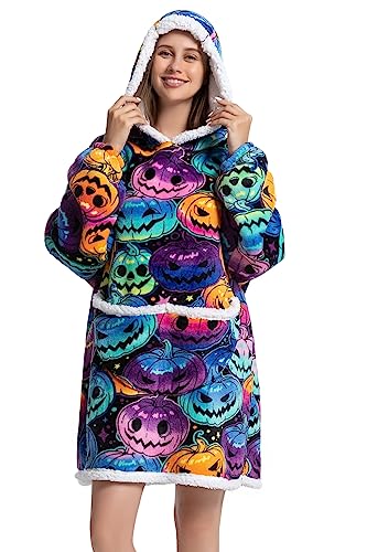 Msrlassn Tragbare Decken Hoodie für Damen Herren Erwachsene Oversized Kapuzen Decke Kuschelpullover Super weich bequem Tragbare Decke mit Ärmeln Hoodie Sweatshirt mit Taschen (Kürbis) von Msrlassn